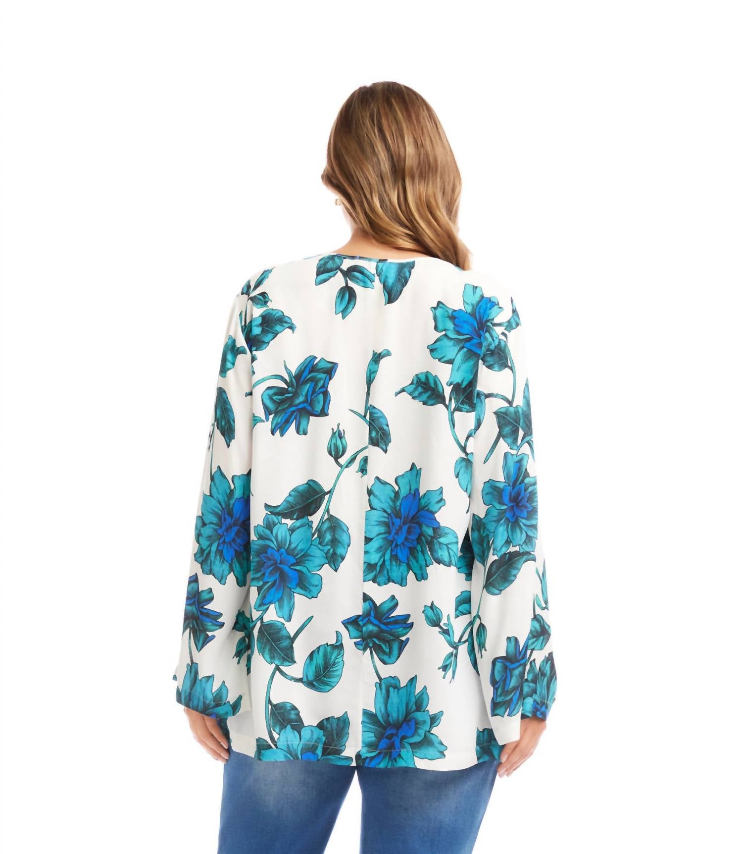Karen Kane Keyhole Side-slit Sleeve Tunic Top - Plus in floral print - women's shirt - detail view