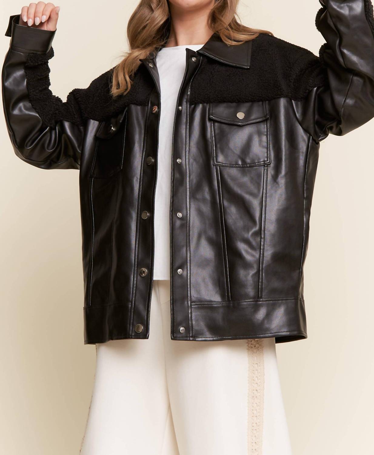 J.Nna - Faux Leather Sherpa Teddy Jacket