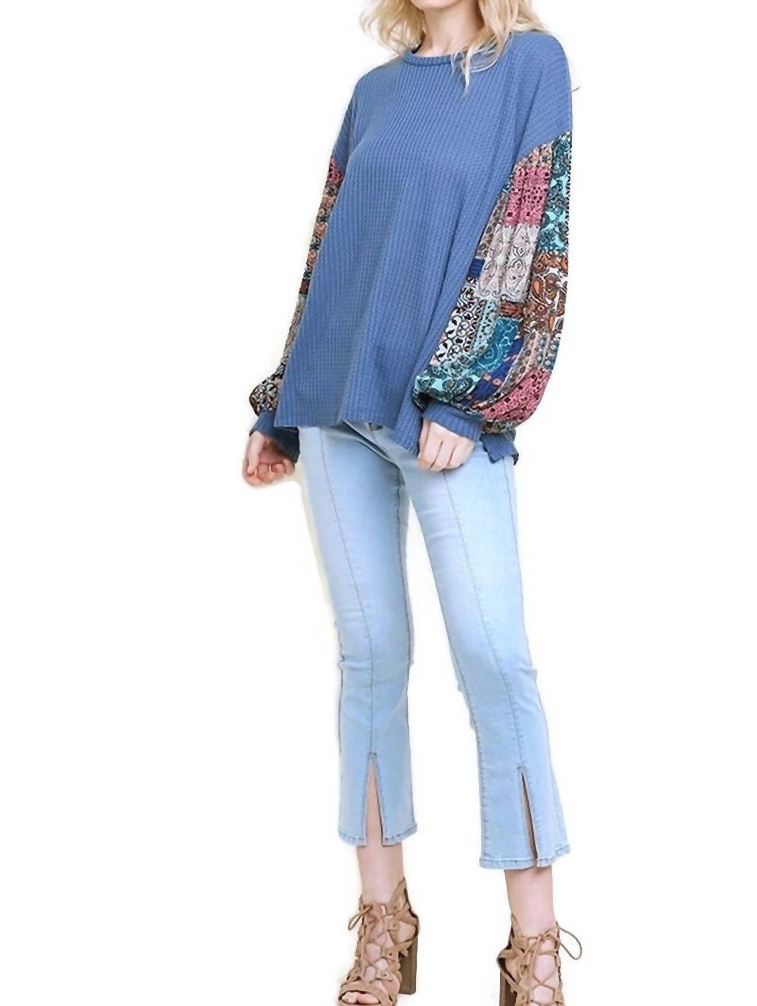 Umgee - Paisley Print Waffle Knit Top