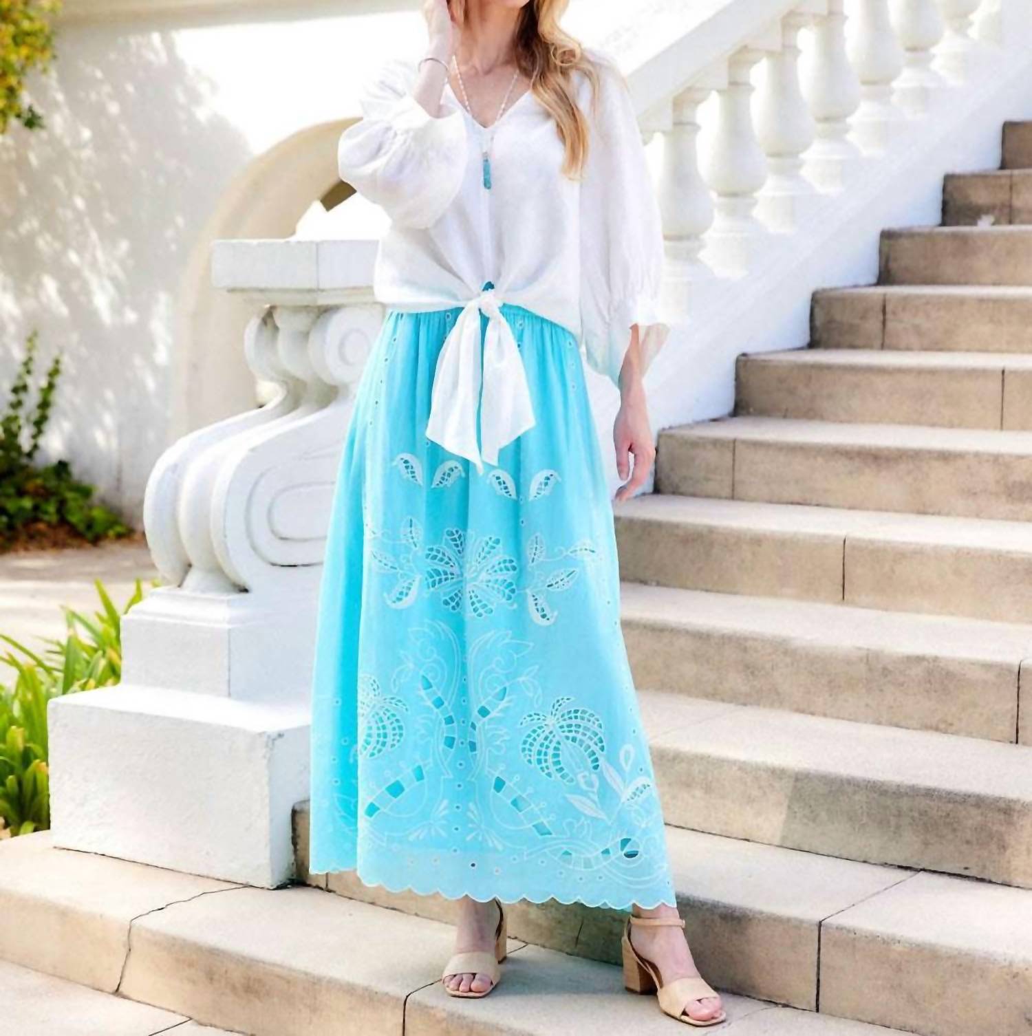 Karen Kane - Cut-Out Embroidery Midi Skirt