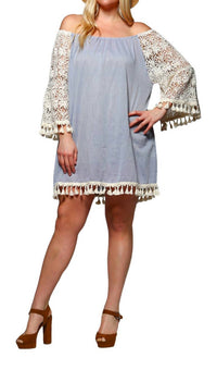 Velzera - Crochet Sleeve Fringe Mini Dress