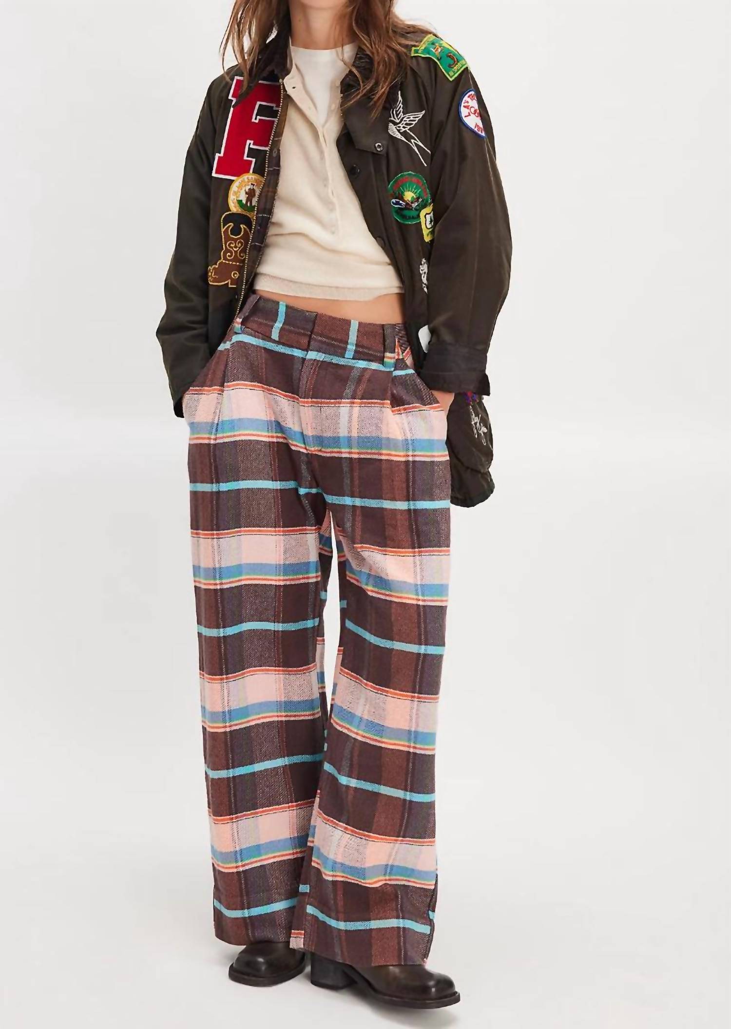 Free People - Buckle Back Plaid Bold Trousers