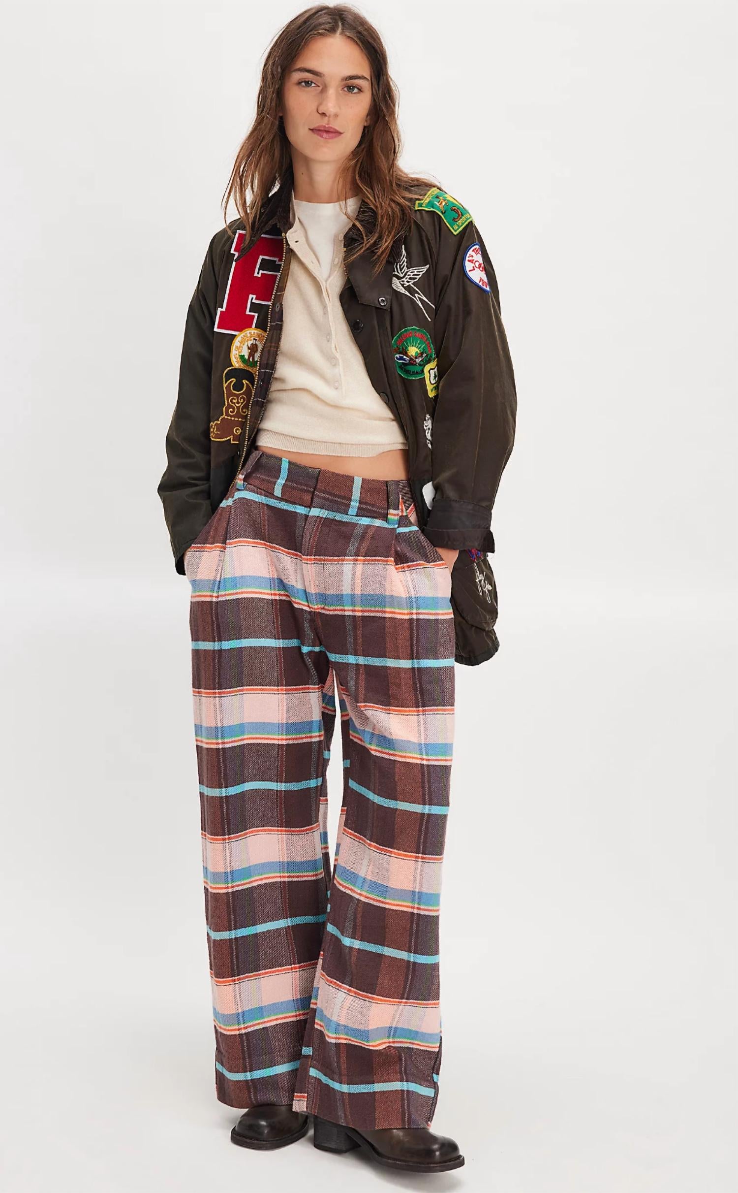 Free People - Buckle Back Plaid Bold Trousers