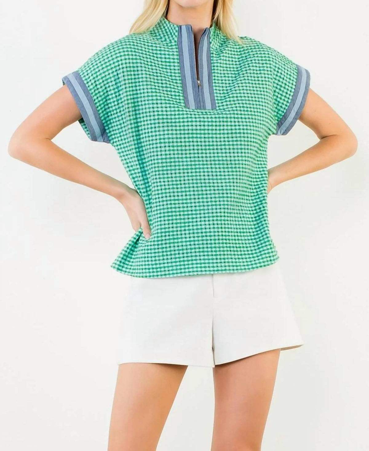 Thml - Short Sleeve Gingham Patterned Top
