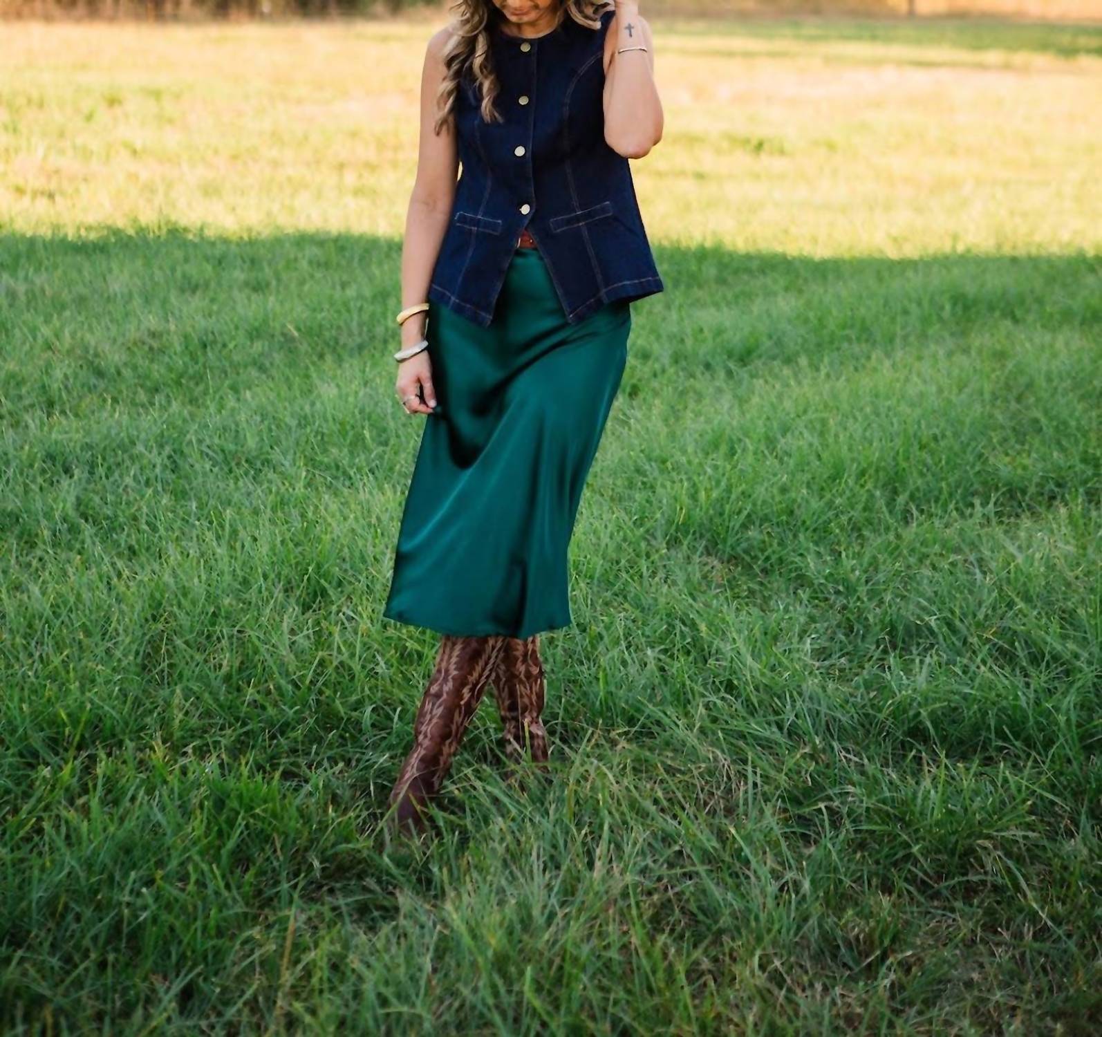 SHE + SKY Carson Midi Skirt in green - women's skirt - alternate view