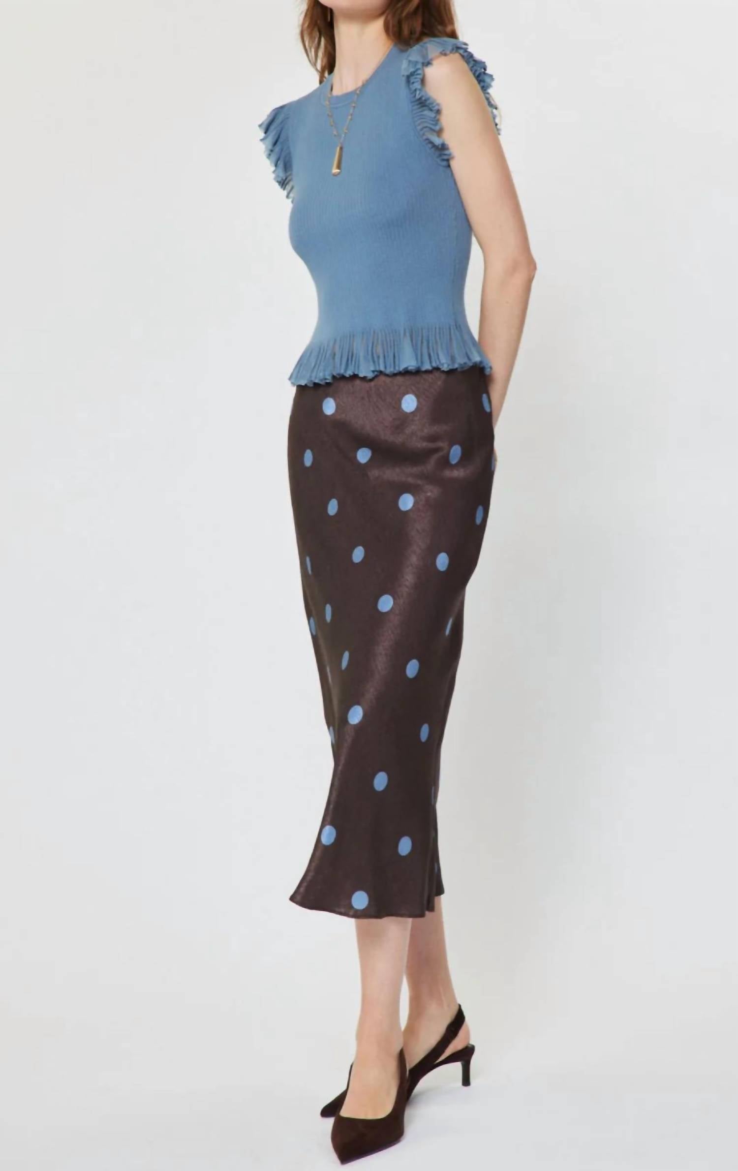 Current Air - All Over Polka Dot Silk Midi Skirt