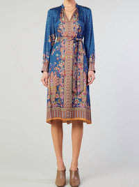 current air Border Print Long Sleeve Dress and Sash in navy - women's dress - detail view