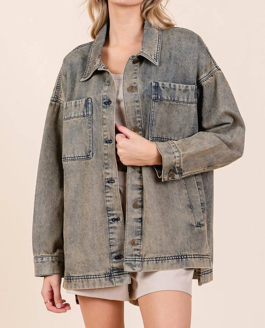 Mittoshop - Denim Oversized Boxy Fit Shirt Jacket