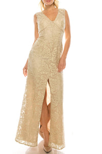 Aidan Mattox - Embroidered Lace Sheath Evening Dress