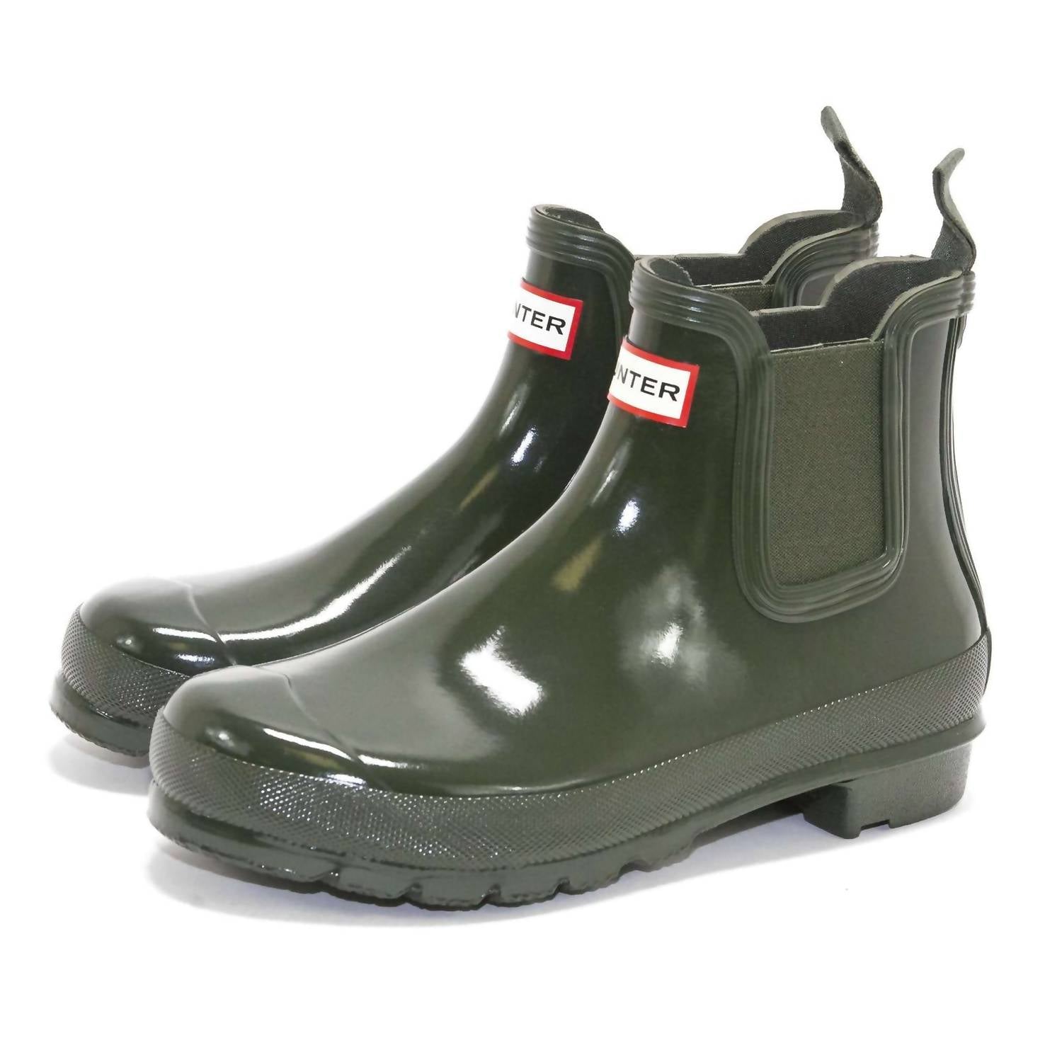 HUNTER Women's Chelsea Gloss Rain Boots in dark olive - women's shoe