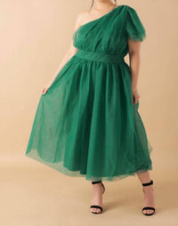 FLYING TOMATO Lively Charm Tulle Midi Dress - Plus in emerald - women's dress