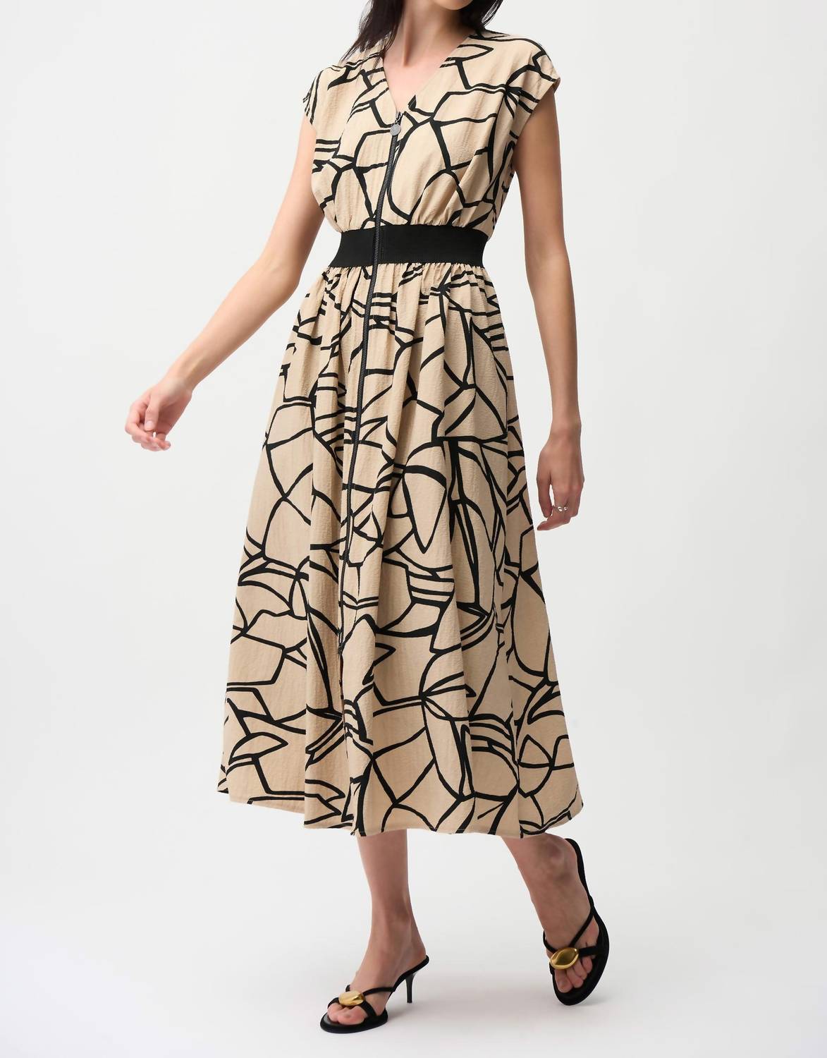 Joseph Ribkoff Mosaic Midi Dress in beige black - women's dress