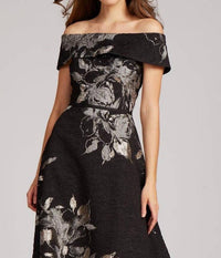 Teri Jon - Floral Pattern Jacquard Off The Shoulder Gown