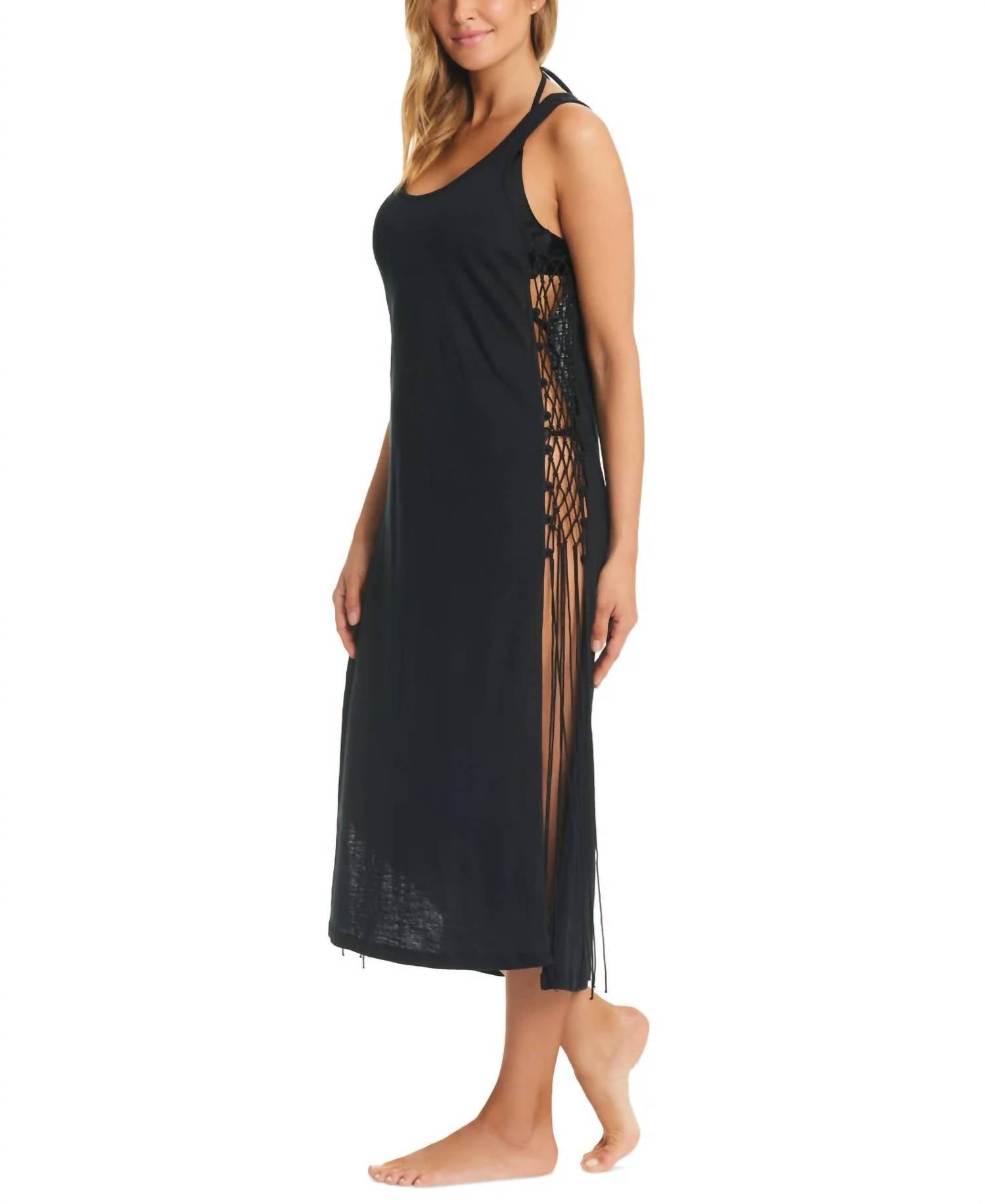 Red Carter Tie Side Maxi Cover Up in black - women's swimwear - detail view