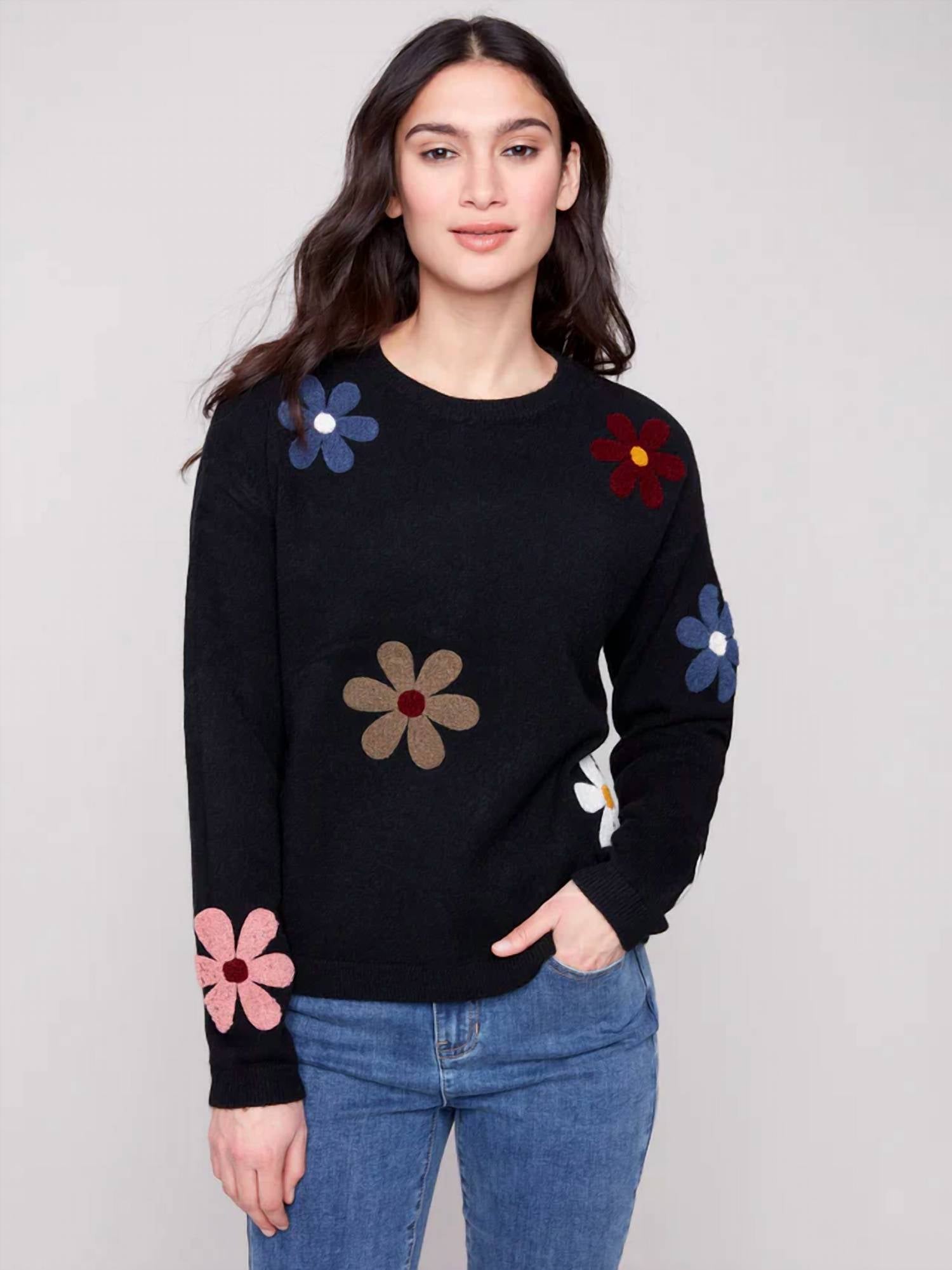 Charlie B - Boucle Flowers Long Sleeve Sweater