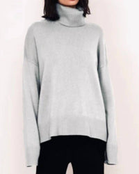 Kathryn McCarron Charlie Oversized Cashmere Turtleneck Sweater in grey - women's sweater - detail view