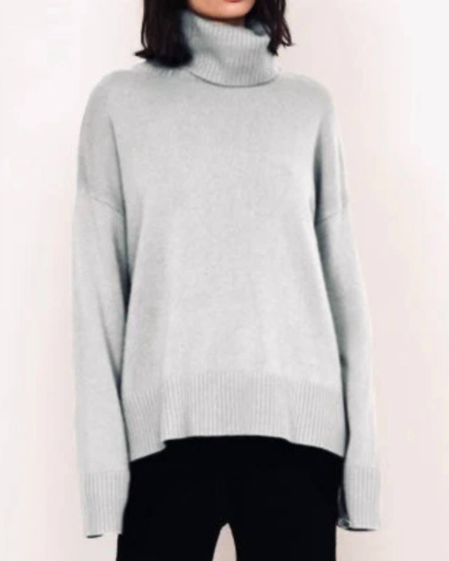Kathryn McCarron Charlie Oversized Cashmere Turtleneck Sweater in grey - women's sweater - detail view