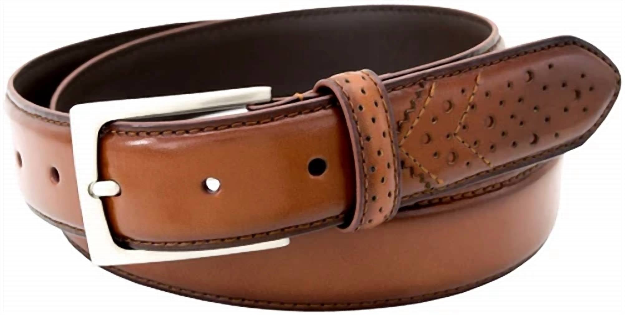 Florsheim - Men's Full-grain Leather Wing Tip Perforated Tail Dress Belt