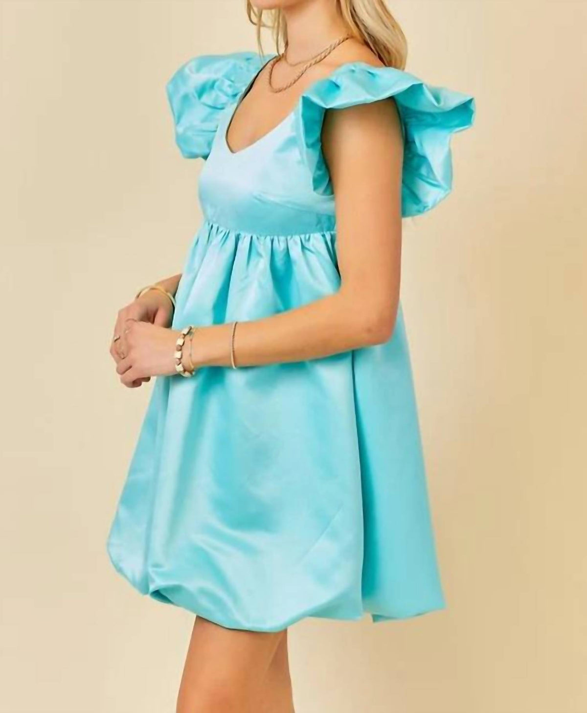 Day + Moon - Ruffle Sleeve Faille Bubble Dress