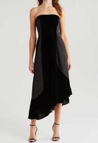 Du Paradis - Geneva Mixed Media Strapless Asymmetric Midi Dress