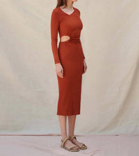 Sundry - Long Sleeve Shirred Side Cutout Dress