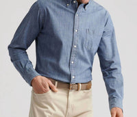 PETER MILLAR Tamworth Chambray Cotton-stretch Sport Shirt in indigo - men's shirt - detail view