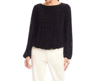 Karen Kane Blouson Sleeve Velvet Burnout Boatneck Top - Petite in leopard - women's long sleeve top