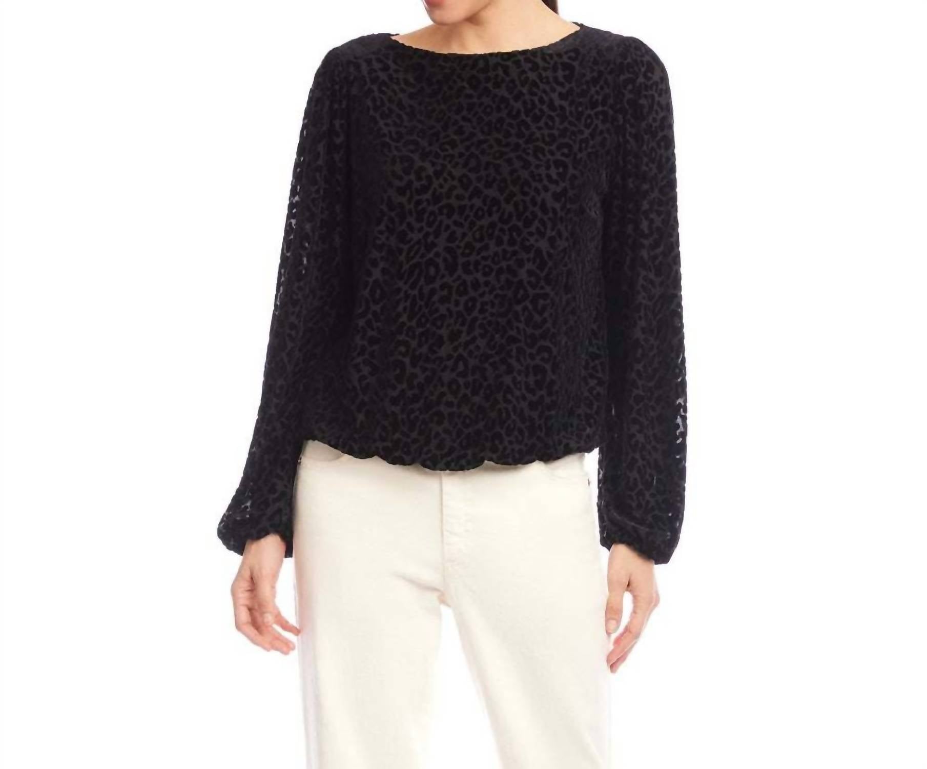 Karen Kane Blouson Sleeve Velvet Burnout Boatneck Top - Petite in leopard - women's long sleeve top