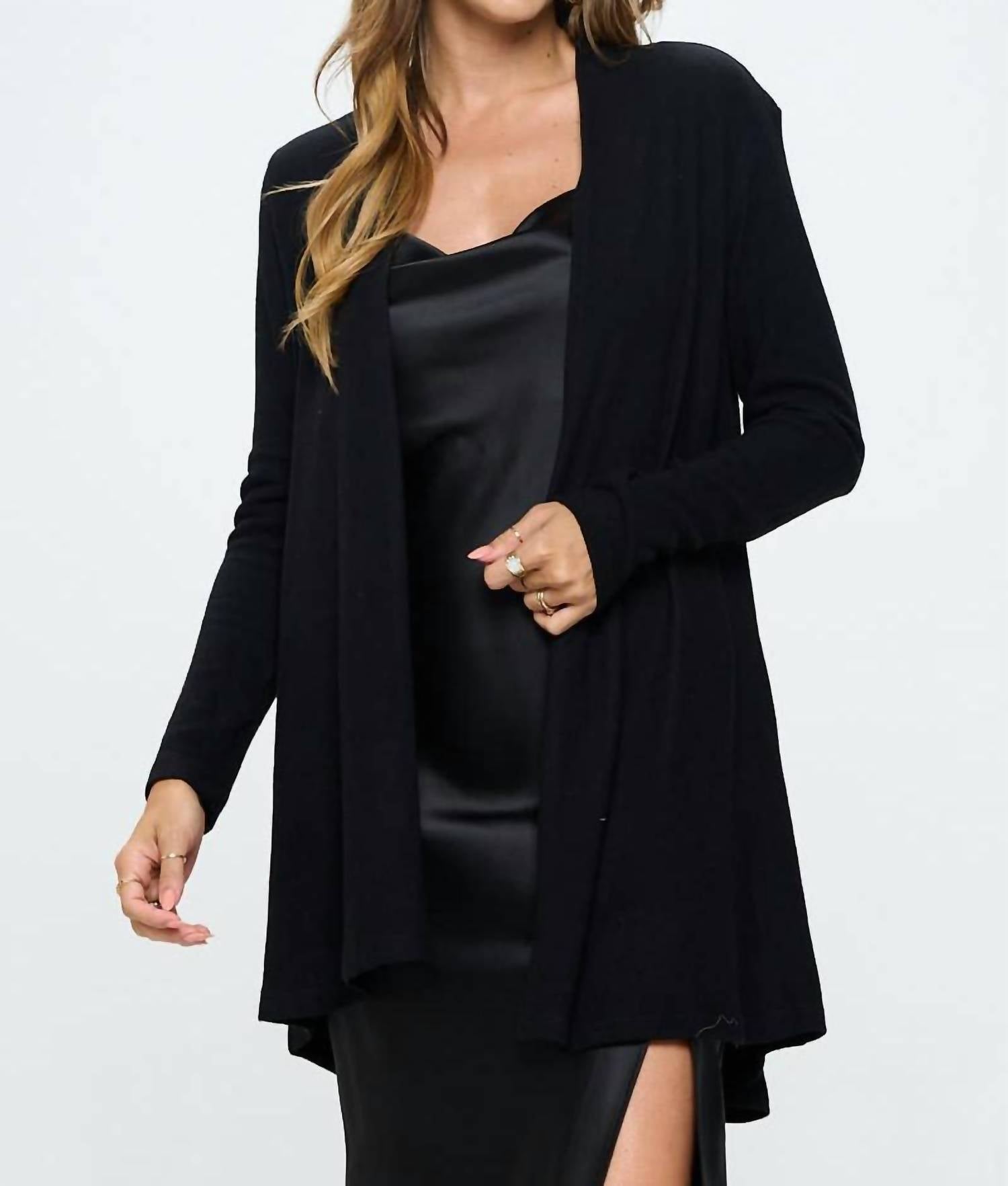 Renee C Brushed Knit Draped Cardigan With Cashmere Feel in black - women's cardigan