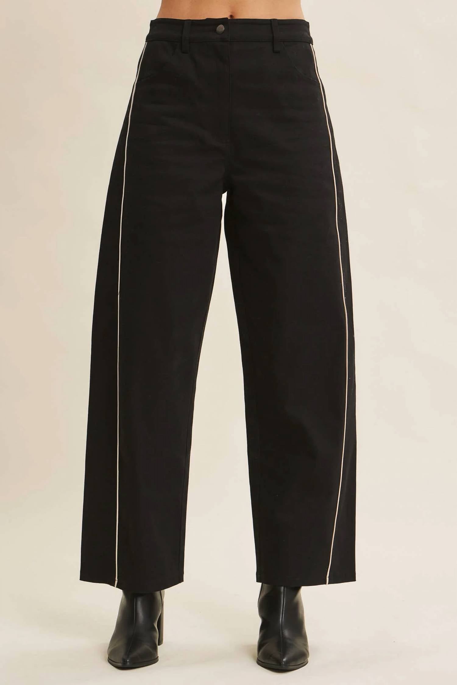 In February - Talia Contrast Piped Barrel-leg Pants