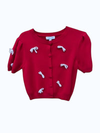 SHE + SKY Women's Bow Sweater in red - women's sweater