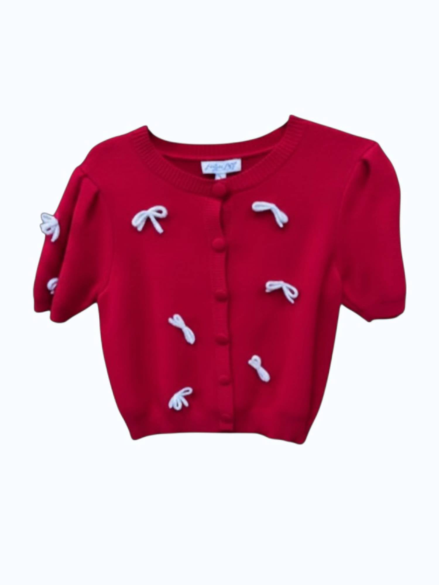 SHE + SKY Women's Bow Sweater in red - women's sweater