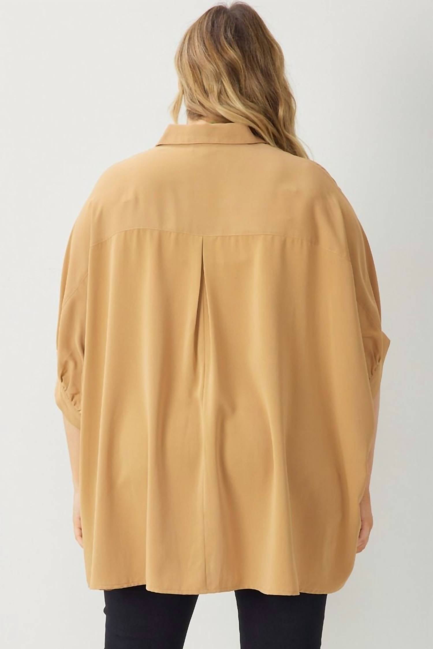 Entro - Dolman Curvy 3/4 Sleeve Button Up Top