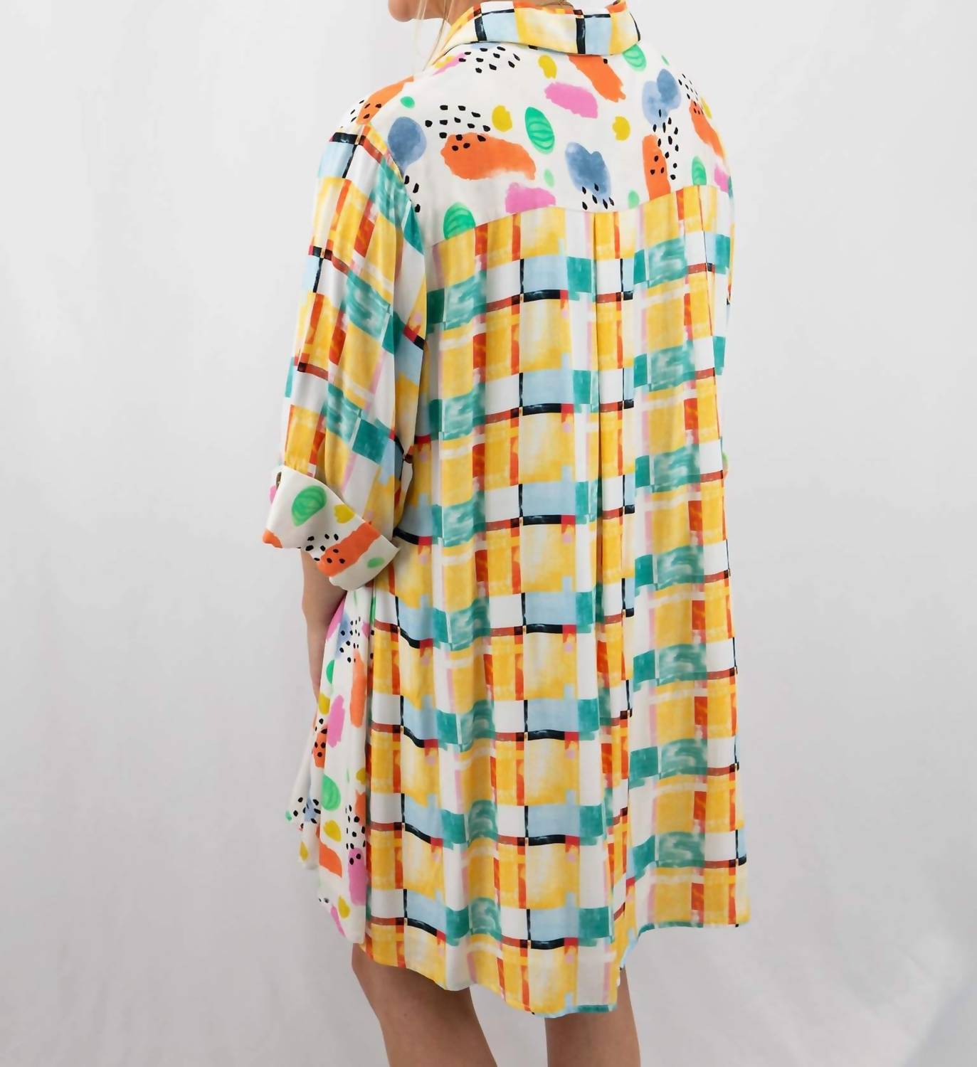 Entro - Mixed Print Button Up Mini Dress