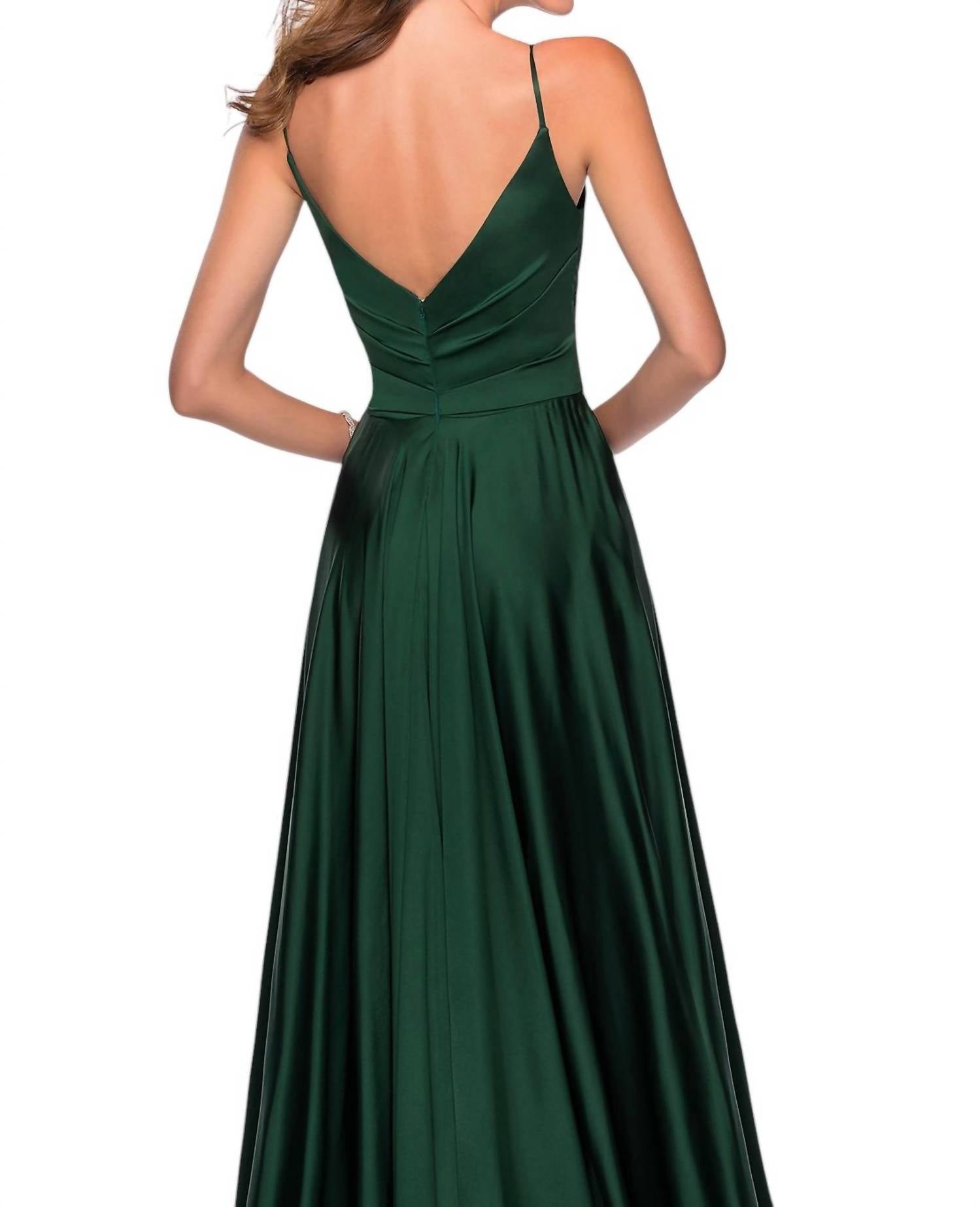 La Femme - V-Neck Long A-Line Prom Dress