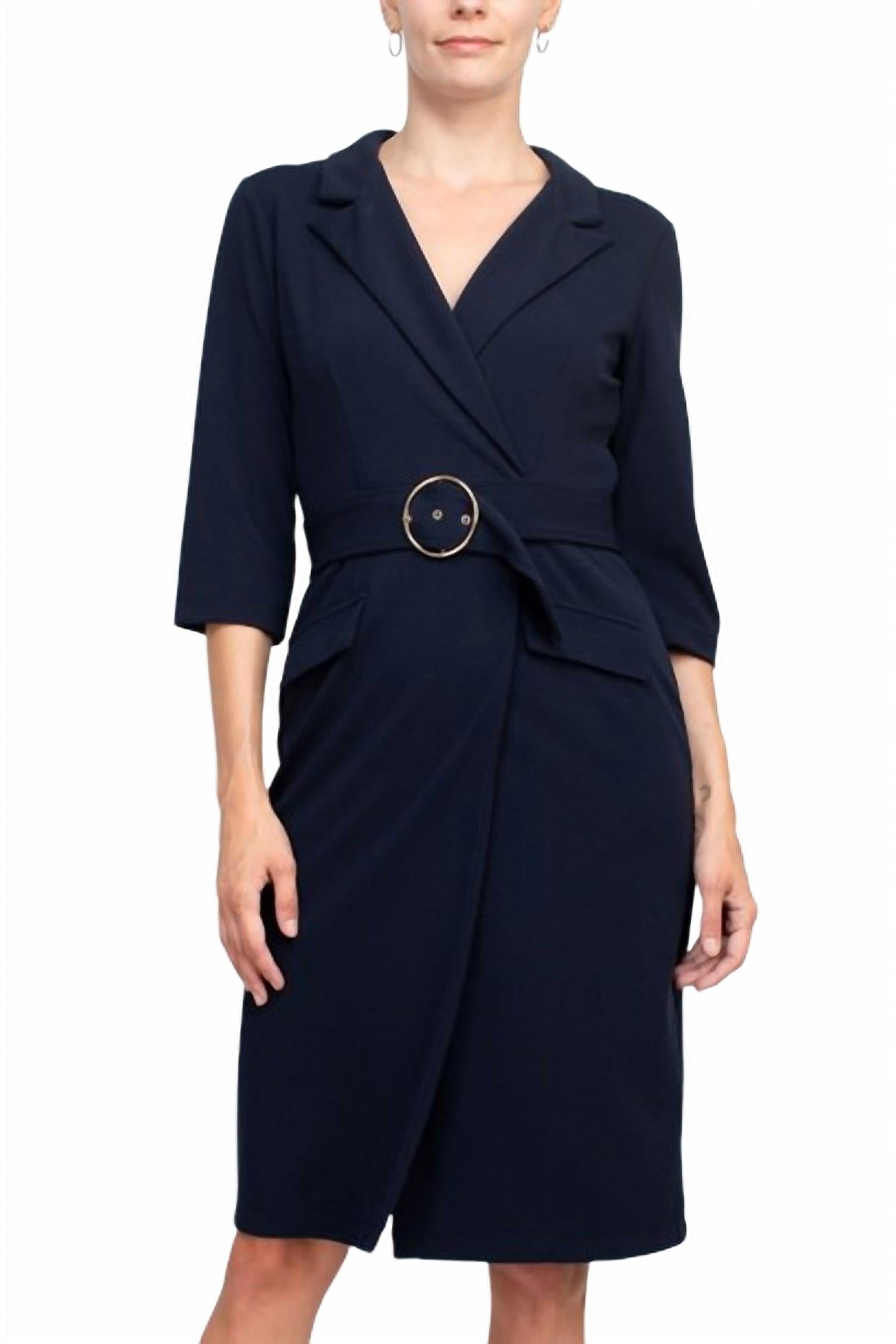 Sharagano - Notched Collar Crepe Dress