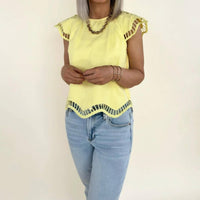 &Merci - Zuri Embroidered Cut-Out Sleeve Top