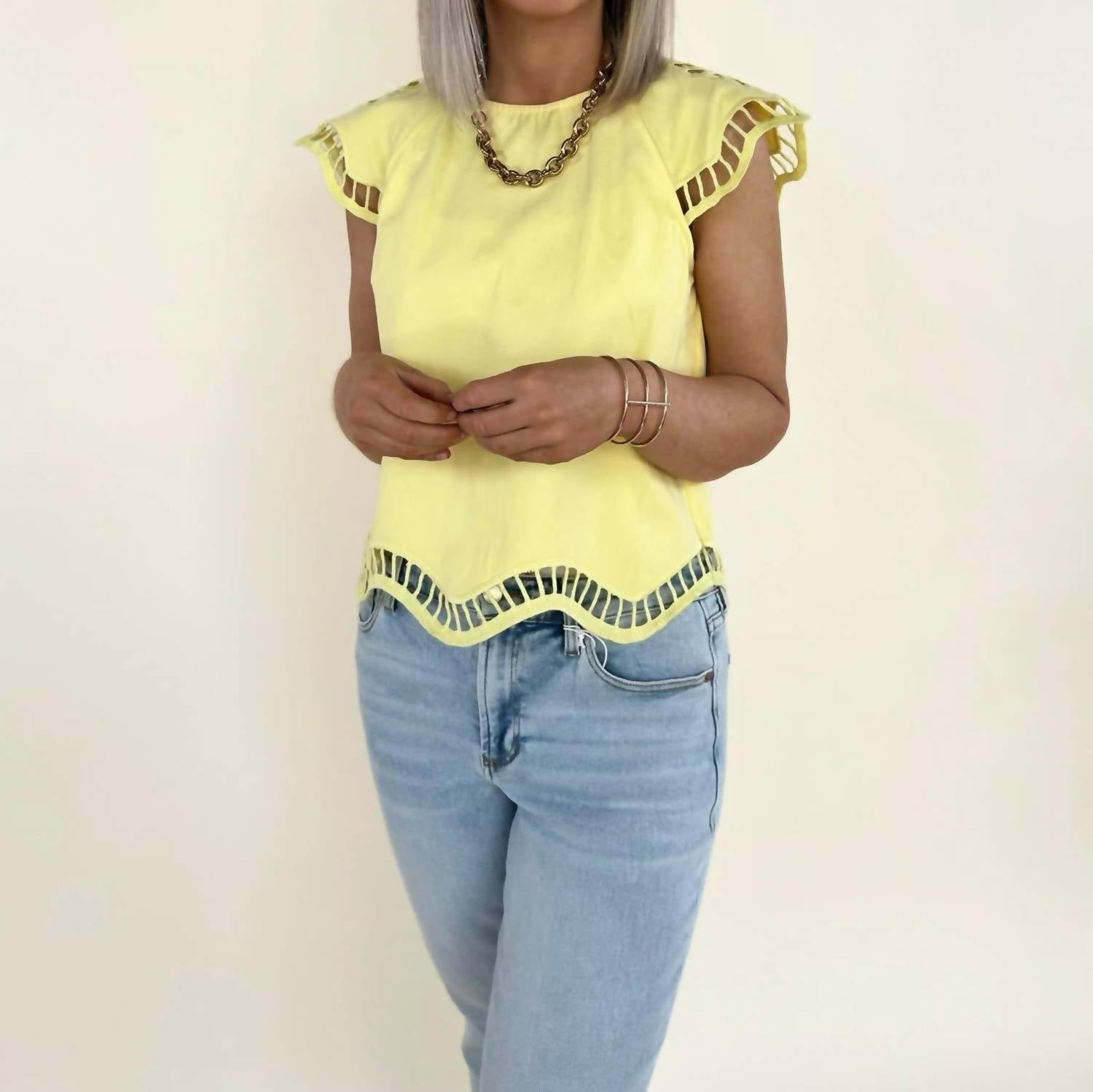 &Merci - Zuri Embroidered Cut-Out Sleeve Top
