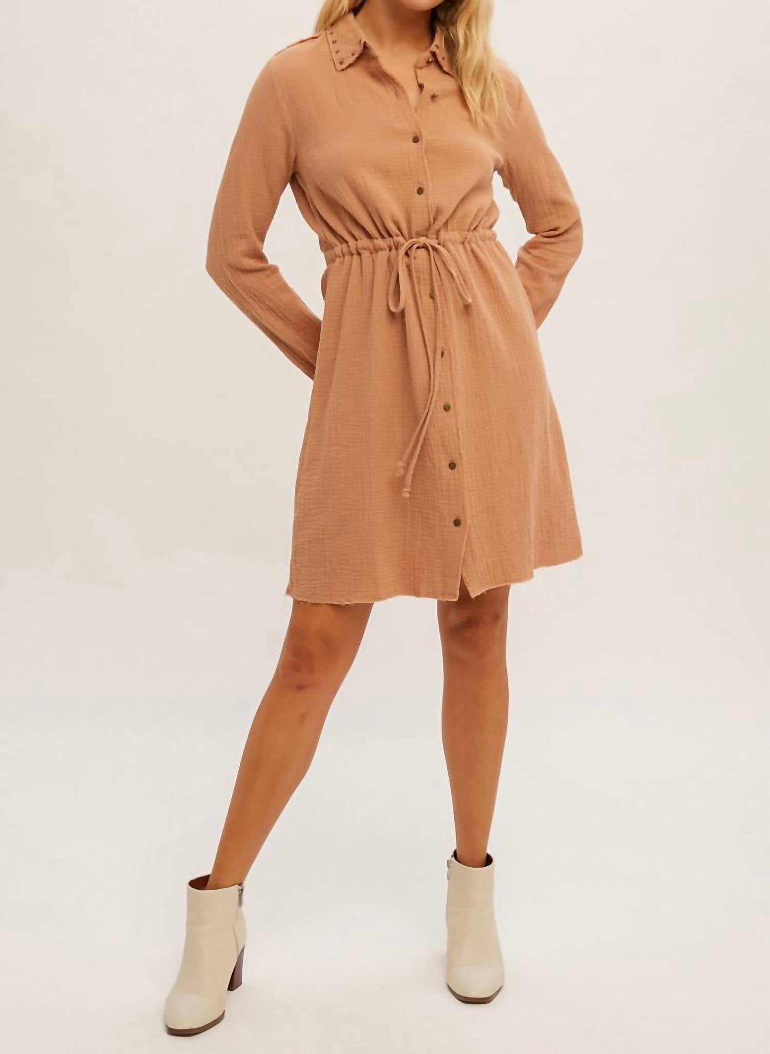 Hem & Thread - Stud Effect Shirt Mini Dress
