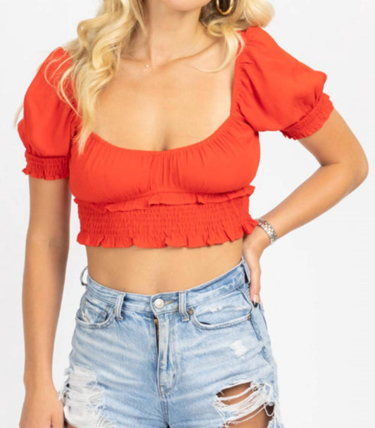 SMOCKED SHORT SLEEVE CROP