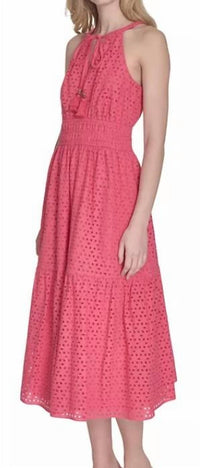 VINCE CAMUTO Tie-neck Sleeveless Tiered Dress in pink - women's dress - detail view