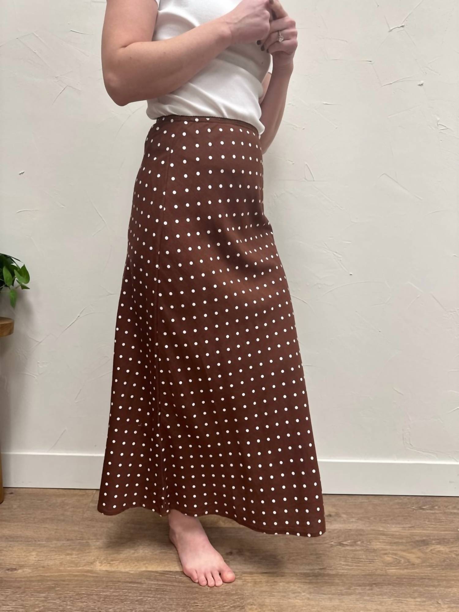 HYFVE Polka Dot A-Line Skirt in chestnut - women's skirt - detail view