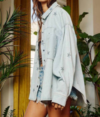 Bucketlist - Star Print Washed Shirt Jacket Shacket