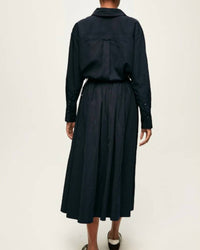 Veronica Beard Bates Bungee Midi Skirt in navy - women's skirt - detail view