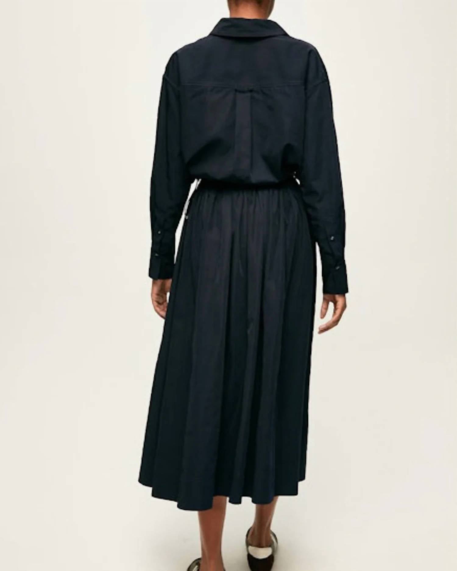 Veronica Beard Bates Bungee Midi Skirt in navy - women's skirt - detail view