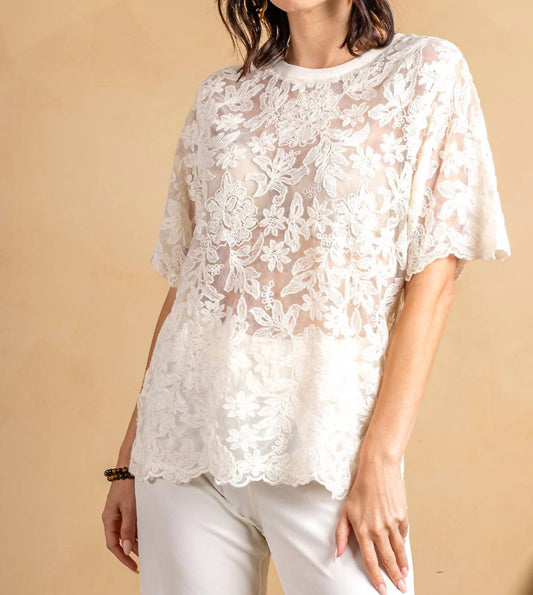 Paparazzi - Embroidered Mesh Pull-over Top