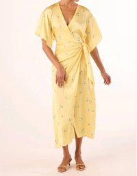 Misa Los Angeles Hadassa Midi Dress in space ditsy yellow - women's dress