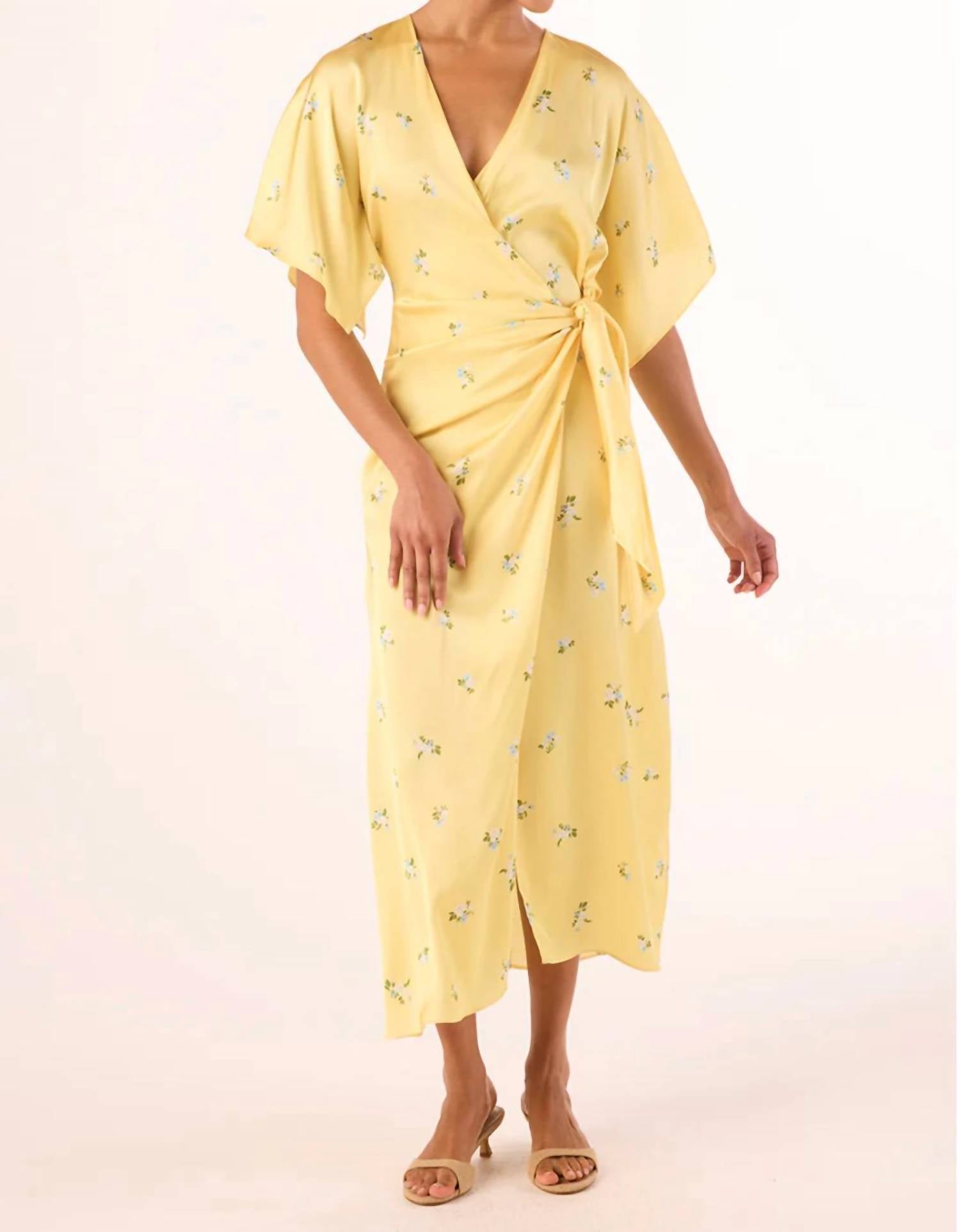 Misa Los Angeles Hadassa Midi Dress in space ditsy yellow - women's dress