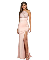 Sherri Hill - Lace Halter Satin Gown
