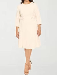 London Times - 3/4 Sleeve A-line Midi Dress